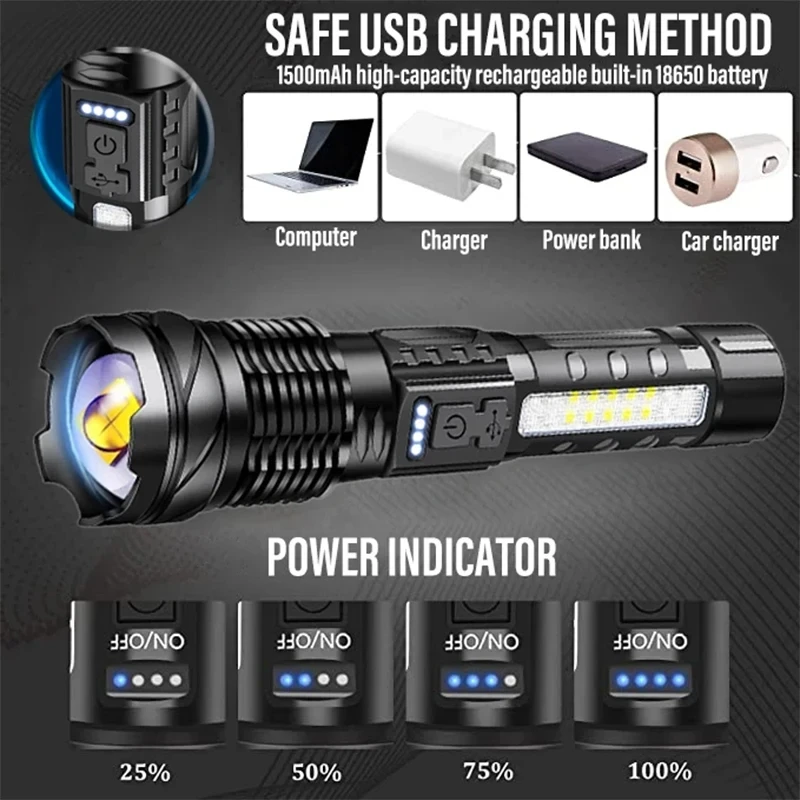 Powerful XHP50 LED Flashlight  - Fishing Light recension och pris